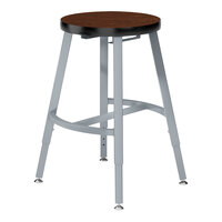 National Public Seating Titan 18" - 26" Height Adjustable Gray Steel / MDF Lab Stool with Montana Walnut High-Pressure Laminate Seat