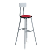 National Public Seating Titan 30" - 38" Height Adjustable Gray Steel / MDF Lab Stool with Hollyberry High-Pressure Laminate Seat and Backrest