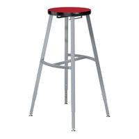 National Public Seating Titan 30" - 38" Height Adjustable Gray Steel / MDF Lab Stool with Hollyberry High-Pressure Laminate Seat