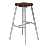 National Public Seating Titan 24" - 32" Height Adjustable Gray Steel / Particleboard Lab Stool with Montana Walnut High-Pressure Laminate Seat