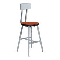 National Public Seating Titan 18" - 26" Height Adjustable Gray Steel / Particleboard Lab Stool with Wild Cherry High-Pressure Laminate Seat and Backrest