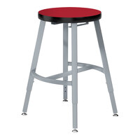 National Public Seating Titan 18" - 26" Height Adjustable Gray Steel / Particleboard Lab Stool with Hollyberry High-Pressure Laminate Seat