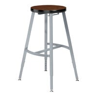 National Public Seating Titan 24" - 32" Height Adjustable Gray Steel / MDF Lab Stool with Montana Walnut High-Pressure Laminate Seat