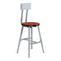 National Public Seating Titan 18" - 26" Height Adjustable Gray Steel / MDF Lab Stool with Wild Cherry High-Pressure Laminate Seat and Backrest