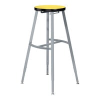 National Public Seating Titan 30" - 38" Height Adjustable Gray Steel / Particleboard Lab Stool with Marigold High-Pressure Laminate Seat