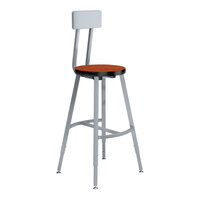National Public Seating Titan 24" - 32" Height Adjustable Gray Steel / MDF Lab Stool with Wild Cherry High-Pressure Laminate Seat and Backrest