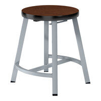 National Public Seating Titan 18" Gray Steel / MDF Lab Stool with Montana Walnut High-Pressure Laminate Seat