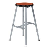 National Public Seating Titan 24" - 32" Height Adjustable Gray Steel / Particleboard Lab Stool with Wild Cherry High-Pressure Laminate Seat