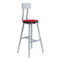 National Public Seating Titan 24" - 32" Height Adjustable Gray Steel / MDF Lab Stool with Hollyberry High-Pressure Laminate Seat and Backrest
