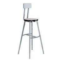 National Public Seating Titan 30" - 38" Height Adjustable Gray Steel / MDF Lab Stool with Gray Nebula High-Pressure Laminate Seat and Backrest
