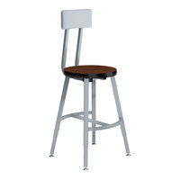 National Public Seating Titan 18" - 26" Height Adjustable Gray Steel / Particleboard Lab Stool with Montana Walnut High-Pressure Laminate Seat and Backrest