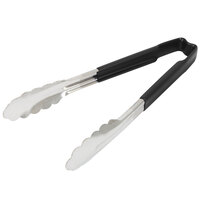 Vollrath 4780920 Jacob's Pride 9 1/2 inch Stainless Steel Scalloped Tongs with Black Coated Kool Touch® Handle