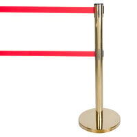 Aarco HB-27 Brass 40 inch Crowd Control / Guidance Stanchion with Dual 84 inch Red Retractable Belts