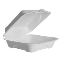 Eco-Products Vanguard 8" x 8" x 3" Compostable No PFAS Added Sugarcane Clamshell Container - 200/Case