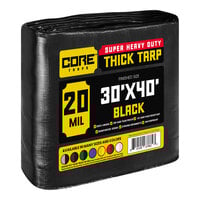 Core Tarps 30' x 40' Black Extreme Heavy-Duty Weatherproof 20 Mil Poly Tarp with Reinforced Edges