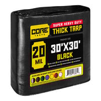 Core Tarps 30' x 30' Black Extreme Heavy-Duty Weatherproof 20 Mil Poly Tarp with Reinforced Edges