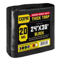 Core Tarps 24' x 36' Black Extreme Heavy-Duty Weatherproof 20 Mil Poly Tarp with Reinforced Edges