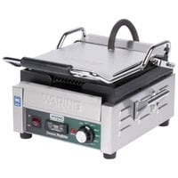 Waring WPG150TB Panini Perfetto Grooved Top & Bottom Panini Sandwich Grill with Timer - 9 3/4 inch x 9 1/4 inch Cooking Surface - 208V, 2400W