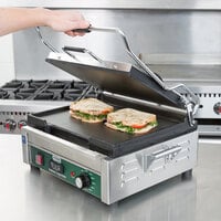Waring WFG250T Tostato Supremo Large Smooth Top & Bottom Panini Sandwich Grill with Timer - 14 1/2 inch x 11 inch Cooking Surface - 120V, 1800W