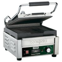 Waring WPG150T Panini Perfetto Grooved Top & Bottom Panini Sandwich Grill with Timer - 9 3/4" x 9 1/4" Cooking Surface - 120V, 1800W