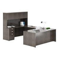 Boss Holland Series 71" Driftwood Laminate Desk Module with Hutch, Bridge, Storage Pedestal, and Credenza