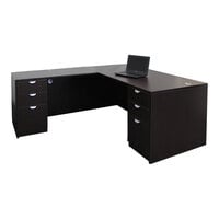 Boss Holland Series 66" Mocha Laminate Desk Module with Return and Dual Storage Pedestal