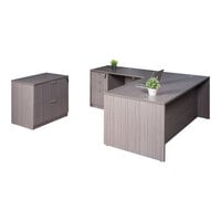 Boss Holland Series 71" Driftwood Laminate Desk Module with Return, Lateral Storage, and Storage Pedestal