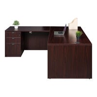 Boss Holland Series 66" Mahogany Laminate Desk Module with Return and Storage Pedestal