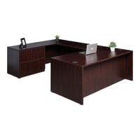 Boss Holland Series 71" Mahogany Laminate Desk Module with Bridge, Lateral Storage, and Credenza