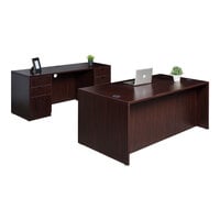 Boss Holland Series 66" Mahogany Laminate Desk Module with Credenza and Dual Storage Pedestals