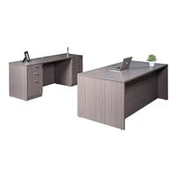 Boss Holland Series 71" Driftwood Laminate Desk Module with Dual Storage Pedestals and Credenza
