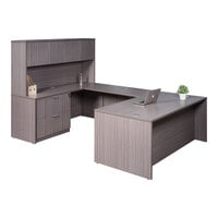 Boss Holland Series 71" Driftwood Laminate Desk Module with Hutch, Bridge, Lateral Storage, and Credenza