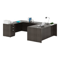 Boss Holland Series 66" Driftwood Laminate Desk Module with Bridge, Storage Pedestal, and Credenza