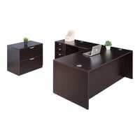 Boss Holland Series 71" Mocha Laminate Desk Module with Return, Lateral Storage, and Storage Pedestal