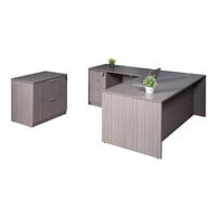 Boss Holland Series 66" Driftwood Laminate Desk Module with Return, Lateral Storage, and Storage Pedestal