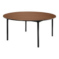 National Public Seating Max Seating Round Montana Walnut Plywood Folding Table with T-Mold Edge