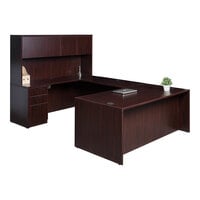 Boss Holland Series 66" Mahogany Laminate Desk Module with Hutch, Bridge, Storage Pedestal, and Credenza