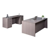 Boss Holland Series 66" Driftwood Laminate Desk Module with Credenza and Dual Storage Pedestals