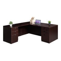 Boss Holland Series 66" Mahogany Laminate Desk Module with Return and Dual Storage Pedestal
