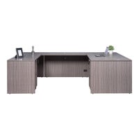 Boss Holland Series 66" Driftwood Laminate Desk Module with Bridge, Dual Storage Pedestals, and Credenza