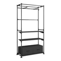 Econoco Pipeline 48" x 20" x 95 3/8" Anthracite Gray Metal Freestanding Merchandising Unit with Faceout Garment Bars, 2 Shelves, and 2 Drawers