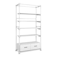 Econoco Pipeline 48" x 20" x 95 3/8" Gloss White Metal Freestanding Merchandising Unit with 4 Shelves and 2 Drawers
