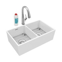 Zurn Elkay SWUF32189WHFLC 33" x 19 15/16" White Fireclay Double Bowl Farmhouse Sink Kit with Filtered Faucet