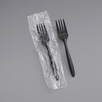 Remcoda 5 3/4" Individually Wrapped Medium Weight Black Plastic Fork - 1000/Case
