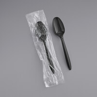 Remcoda 5 5/8" Individually Wrapped Medium Weight Black Plastic Teaspoon - 1000/Case