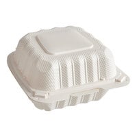 Choice 6" x 6" 1-Compartment Microwaveable White Mineral-Filled Plastic Hinged Take-Out Container - 250/Case