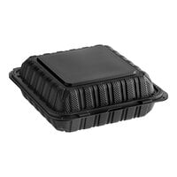 Ecopax 8 x 8 1-Compartment Microwaveable Black Mineral-Filled Plastic Hinged Take-Out Container - 150/Case