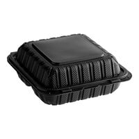 Choice 8" x 8" 3-Compartment Microwaveable Black Mineral-Filled Plastic Hinged Take-Out Container - 150/Case