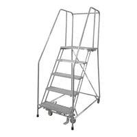 Cotterman Series 1000 24" x 20" x 50" 5-Step Gray Powder-Coated Steel Rolling Ladder with Perforated Tread D0460093-20 - 450 lb. Capacity