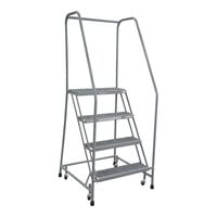 Cotterman Series 1000 24" x 10" x 40" 4-Step Gray Powder-Coated Steel Rolling Ladder with UnaGrip Serrated Tread D0460090-09 - 450 lb. Capacity
